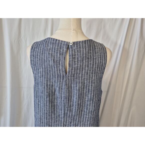 Quince Womens 100% European Linen Blue Striped Shift Dress Medium - Picture 8 of 9